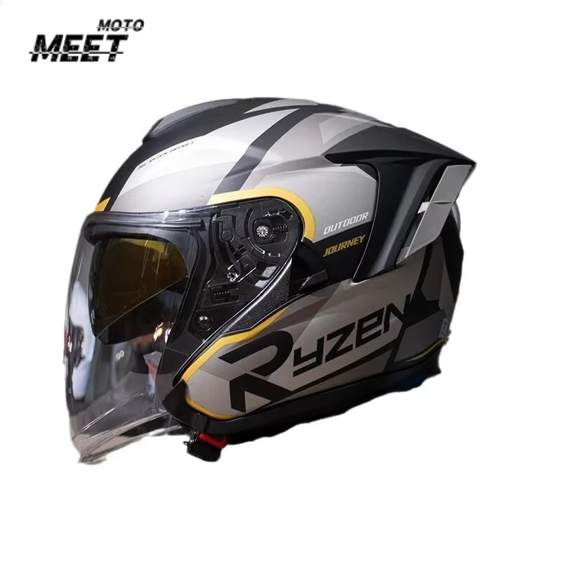 Motorcycle Summer Helmet Half Helmet Men and Women Anti-fog Riding Motorcycle Racing Helmet Double Lenses Four Seasons Universal