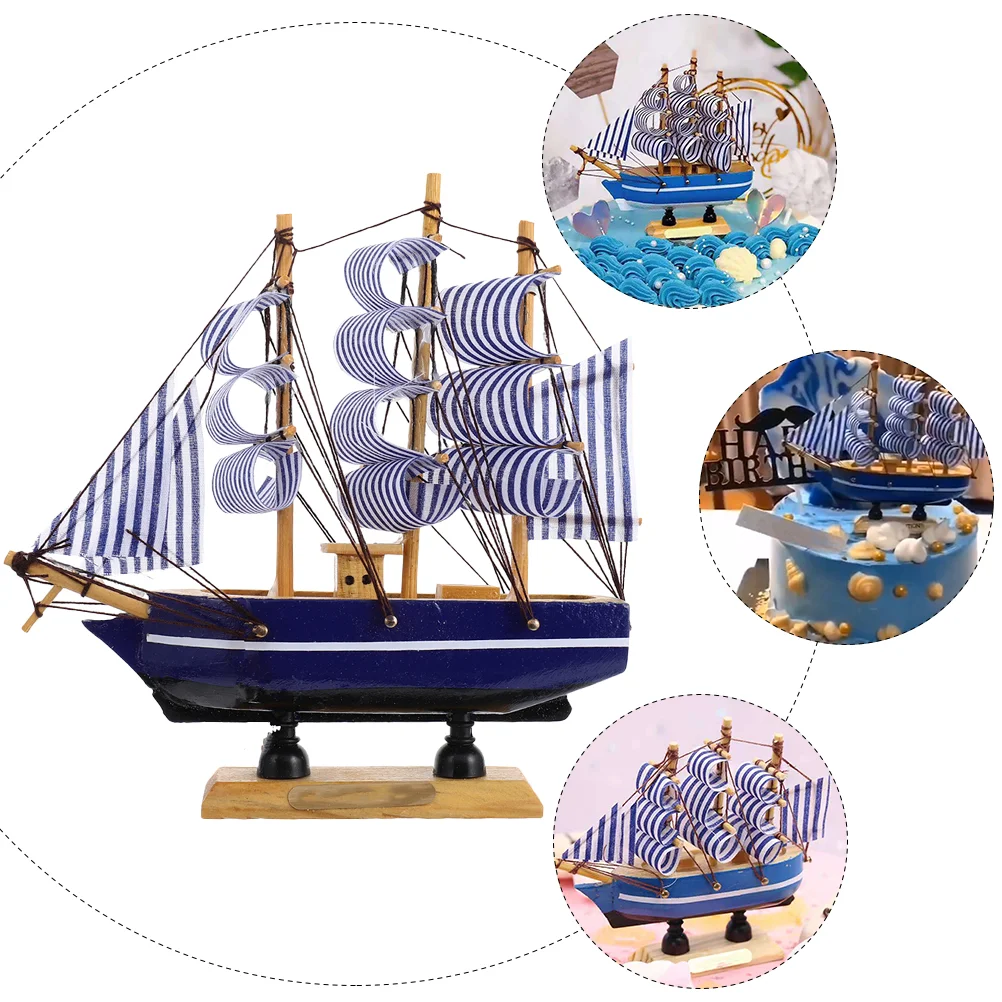 Sailing Boat Cake Decor Party Creative Cake Topper Decor Accessory Cake Pirate Toy Desktop Wood Graduation Adornment