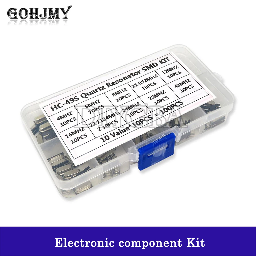 100PCS HC-49S Quartz Resonator Crystal Oscillator Kit 4MHz 6MHz 8MHz 12MHz 16MHz 24MHz 25MHz 48MHz diy electronic set 10 Values