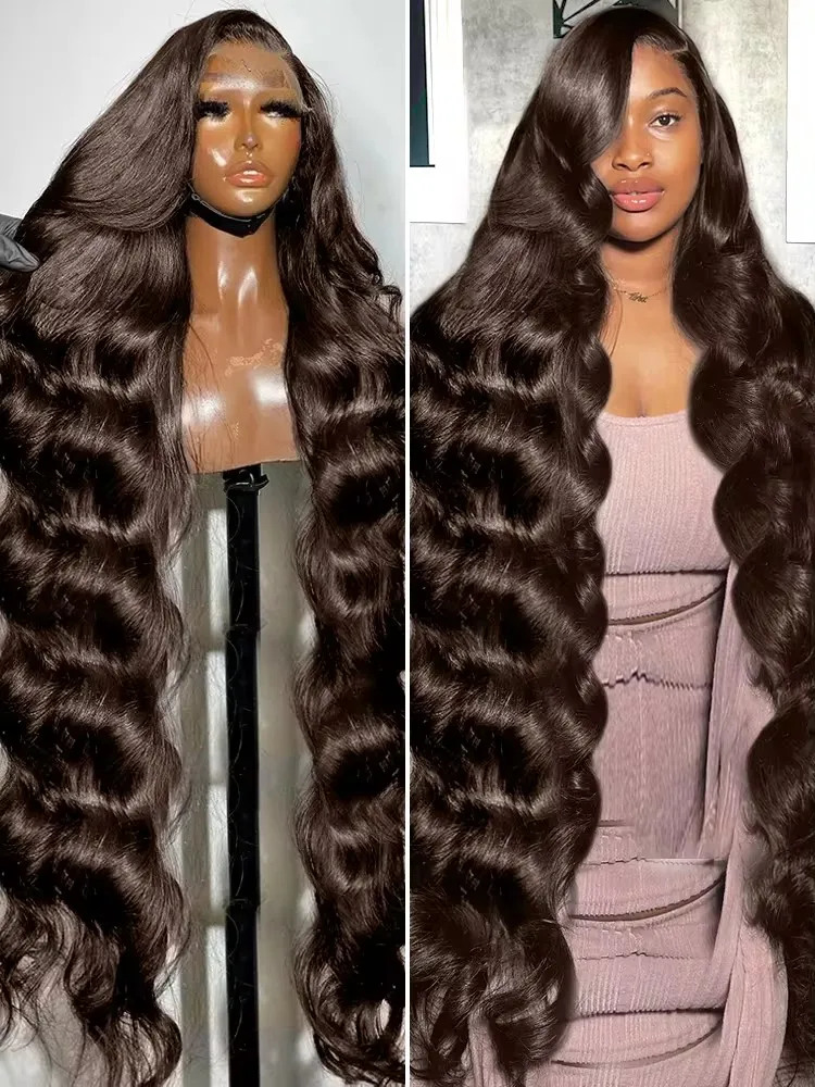 Melodie HD 220% 38 Inches Chocolate Brown Body Wave 13x6 Lace Front Human Hair Wigs 13x4 Lace Frontal Wig Brazilian Remy Hair