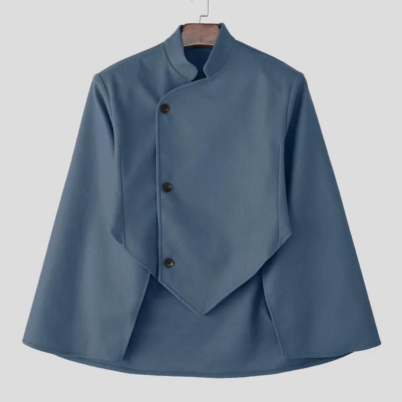 INCERUN Mannen Jassen Effen Stand Kraag Lange Stijl Casual Onregelmatige Jassen Mannen Mantel Cape Streeetwear 2023 Mode Mannelijke Jassen