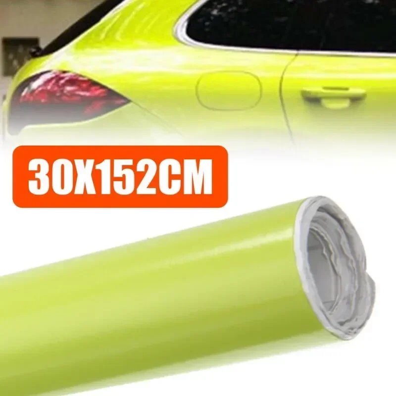 30x152cm Glossy Neon Yellow Car Vinyl Foil Film Wrap Roll Sticker Decal Neon Yellow Brand New Exterior Accessories Car Stickers