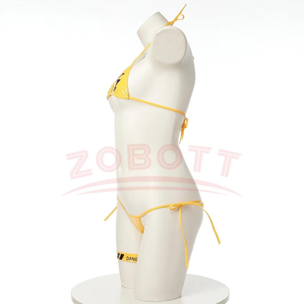 Anime Cyberpunk Danger Warning Yellow Bikini Swimsuit Women Anime Game Three Point Leather Underwear Set Costume Cosplay view 3