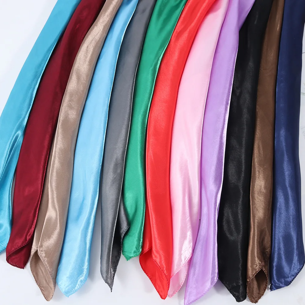 50*50cm Seiden schal Frauen kleine weiche Quadrate dekorative Kopftuch mehrfarbige Streifen Druck Kopftuch Hals wickel einfarbig – Detail 3