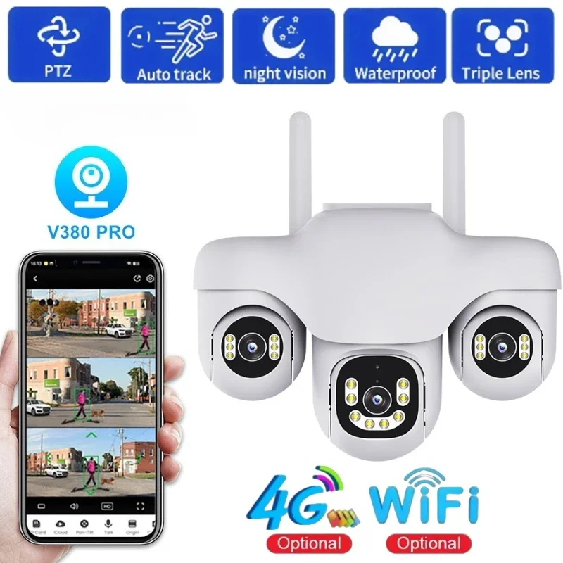 

PTZ Wifi Security Camera Outdoor 3 Lens 3 Screen Webcam Video Record Auto Tracking Waterproof Night Vision CCTV IP Camera 360