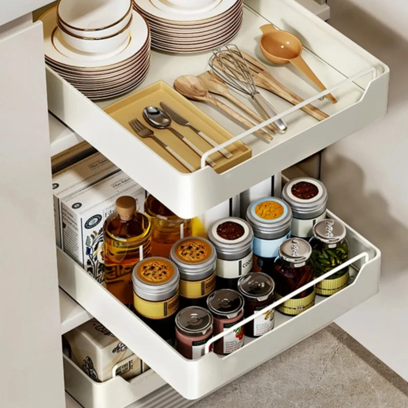 

Sliding Kitchen Drawer Organizer Pull-Out Cabinet Storage Rack Multi-Tier Spice Box Shelf Adjustable Kitchen Storage Tray