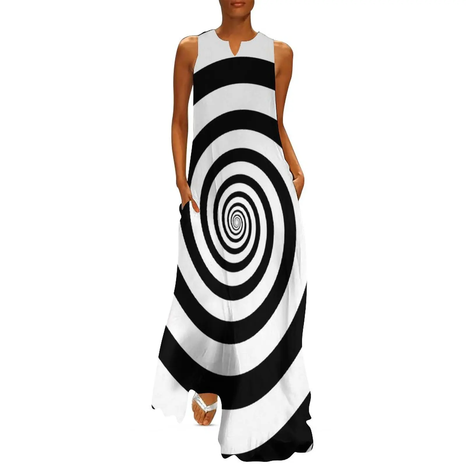 

Hypnotic Black and White Swirl Long Dress elegant and pretty women"s dresses elegant guest wedding dress