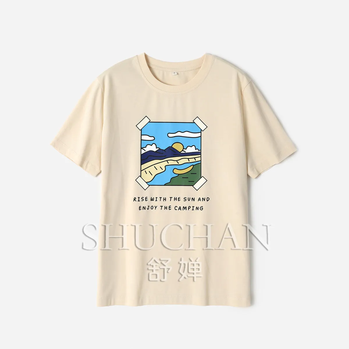 SHUCHAN Japan Imported Horse Cotton Soft Waxy Round Neck Stick Figure Print Mercerized T-shirt