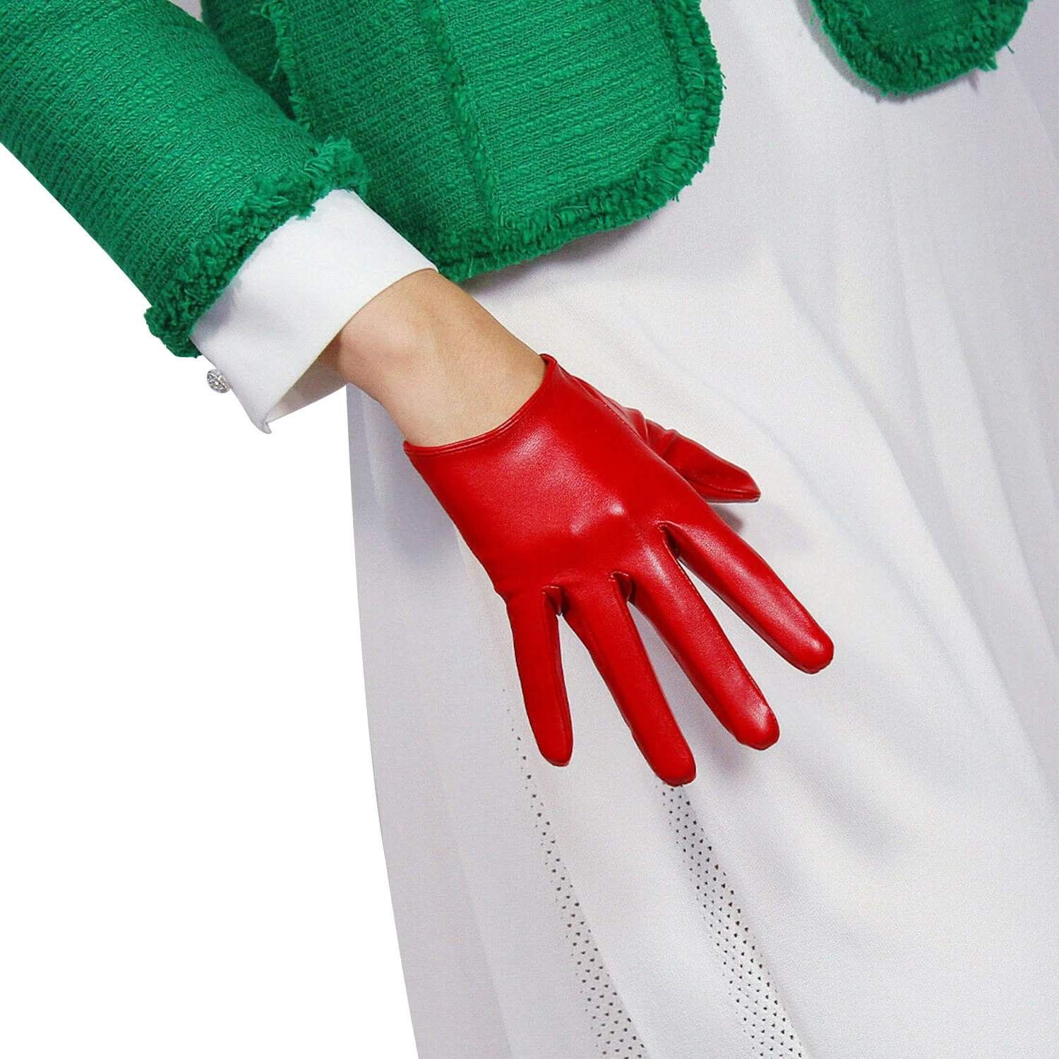 

DooWay Women's Short Glove Hot Red Wrist Long Faux Lambskin Leather Fashion Evening Cosplay Costume Dressing Photography Gloves