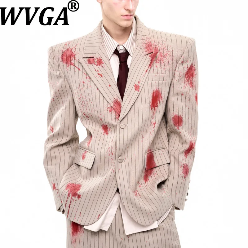 

WVGA Spring Autumn New Man Tide Striped Trendy Long Sleeved Blazers Single-Breasted Niche Chic Casual Straight Suit Pants W13360