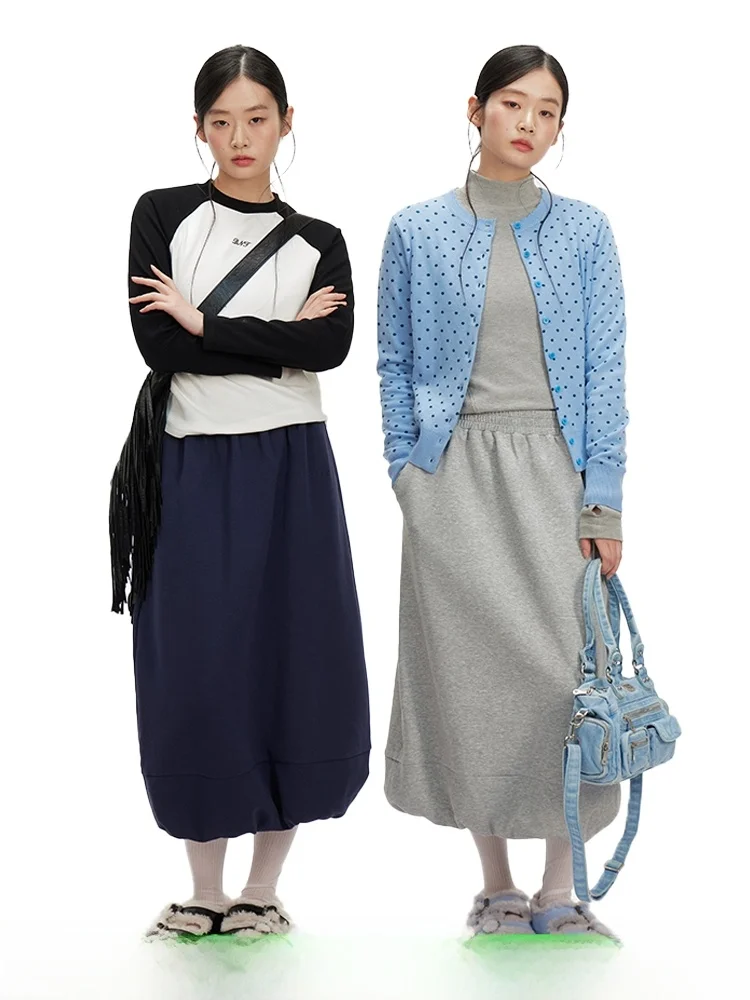 

DNT Simple Pure Color Commuter Casual Mid-Length Skirt Elastic Waist Half-length Spring Fashion 2026 New Style Women's Skirt