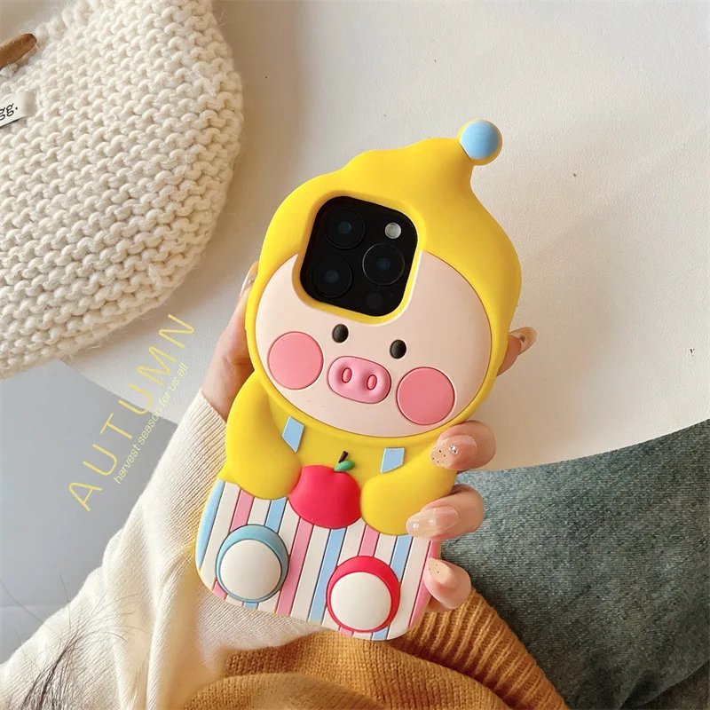 لطيف الكرتون مخطط وزرة خنزير لينة سيليكون جراب هاتف آيفون 17 16 15 14 13 برو ماكس زائد للصدمات الغطاء الواقي #2