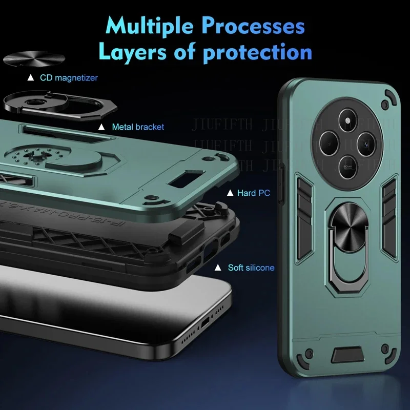 For Xiaomi Little Poco C75 4G Case Camera Armor Protect Ring Stand Protection Cover For Xiomi Redmi 14C 14R 5G Capa Funda C 75