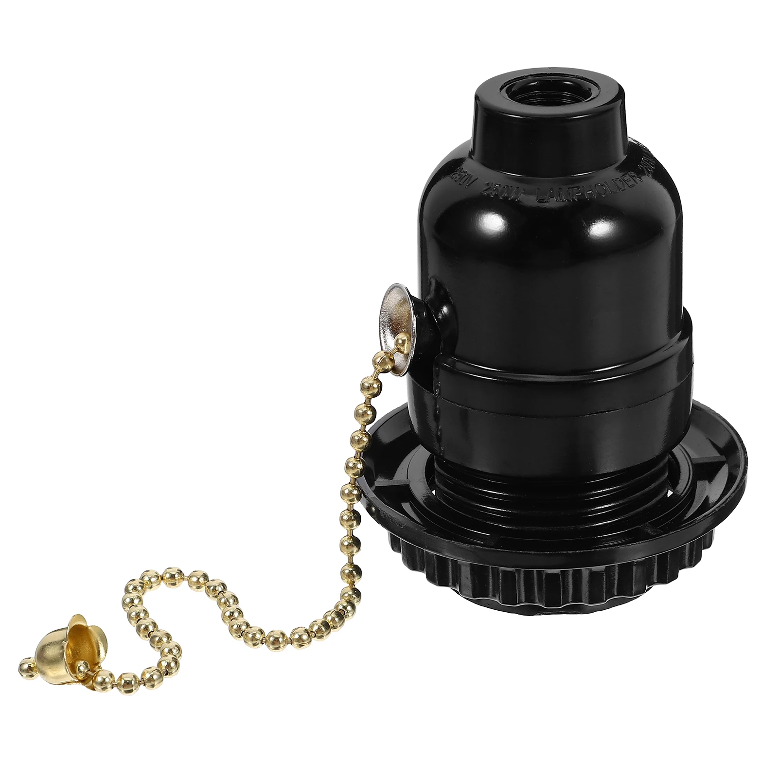 

E26 Lamp Holder Pull Chain Switch Black Wood Material Socket Compatible Double Ring Design Easy Installation Lampholder