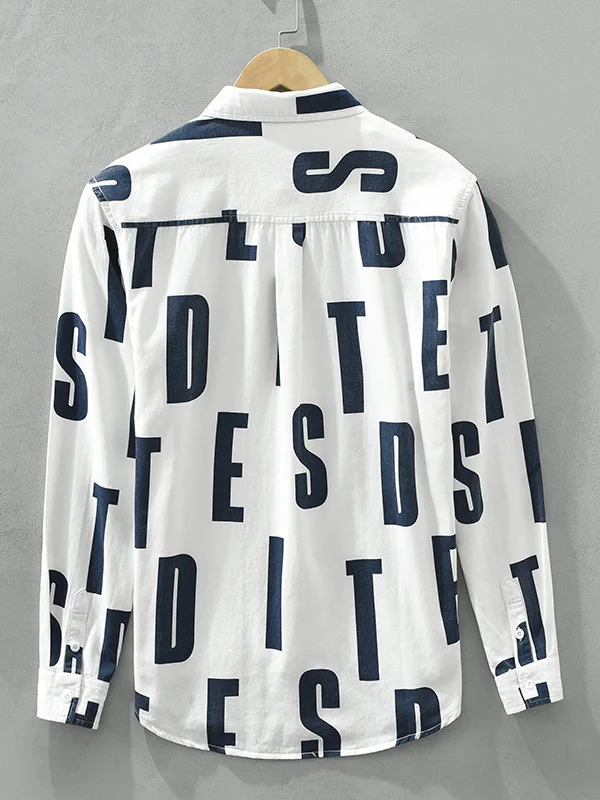 Loose Fit Men's Long Sleeve Cotton Shirt Spring Comfortable Printed Casual Fashion Japanese Style No Ironing Required Top