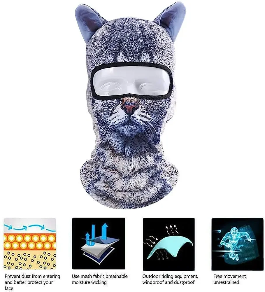 3D Cat Balaclava Motorcycle Cute Full Face Hood Mask Skiing Snowboard Hat Helmet Liner Biker Face Gorras Cycling Headgear Hat