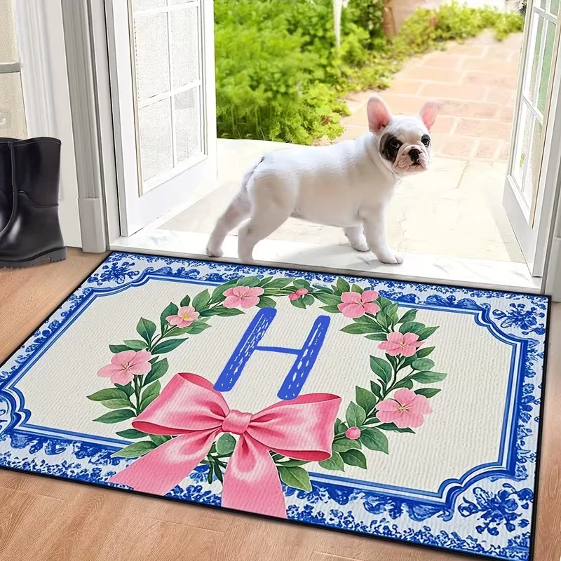 Metal Tin PaintingCustom Monogram Floral Doormat,  Welcome Mat, Personalized Pink Bow Flower Wreath Door Mat  Doormat Floor Mats