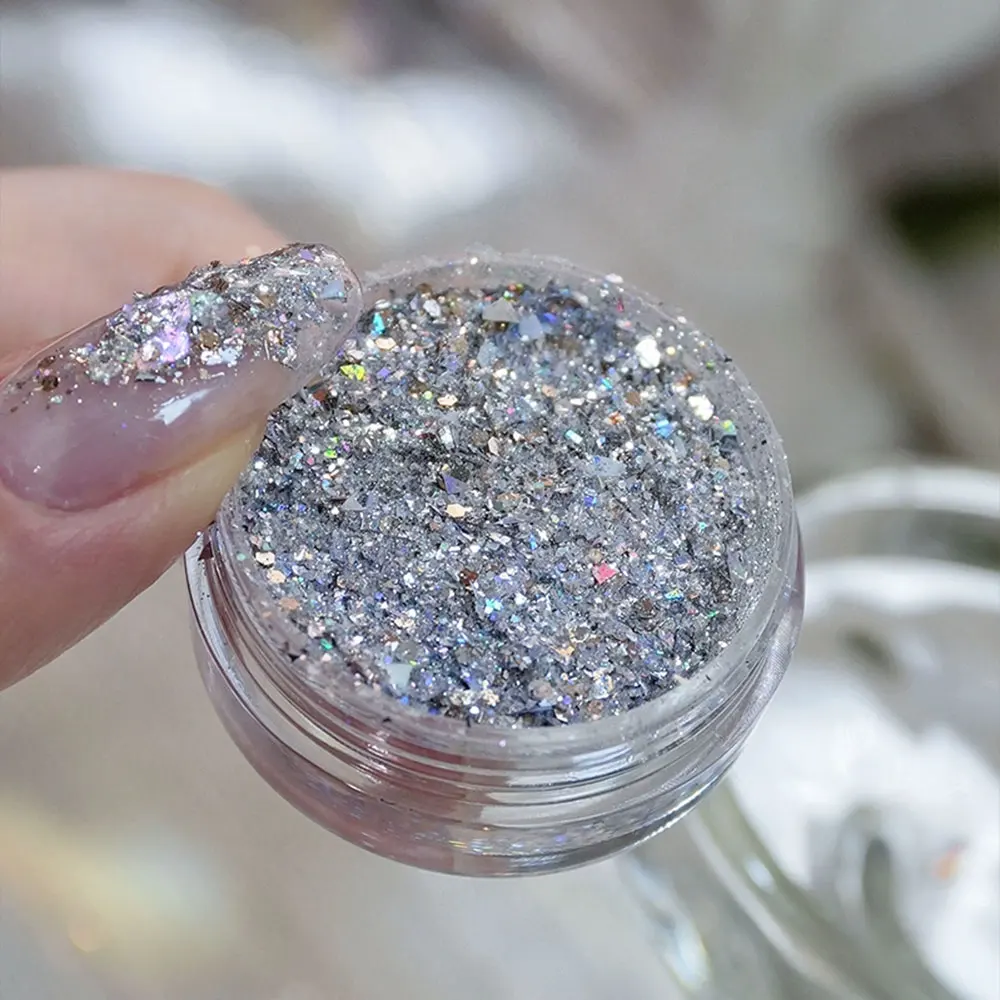 1Jar Mixed Hexagon Irregular Nail Sparkle Sequins With Gold Foil Shell Brocade Powder Nail Glitter Ultra-Thin Laser Nail Sequin