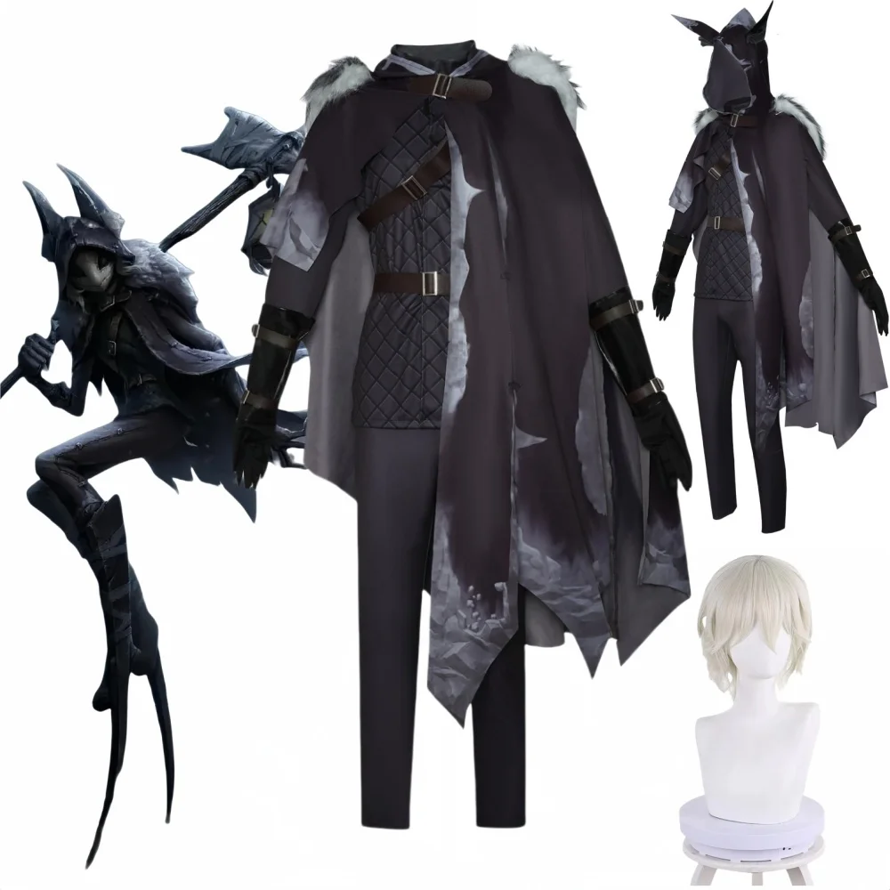 

Game Identity V Night Watch Ithaqua Cosplay Anime Costume Wig Hunters Hooded Cloak Cape Uniform Man Halloween Carnival Suit