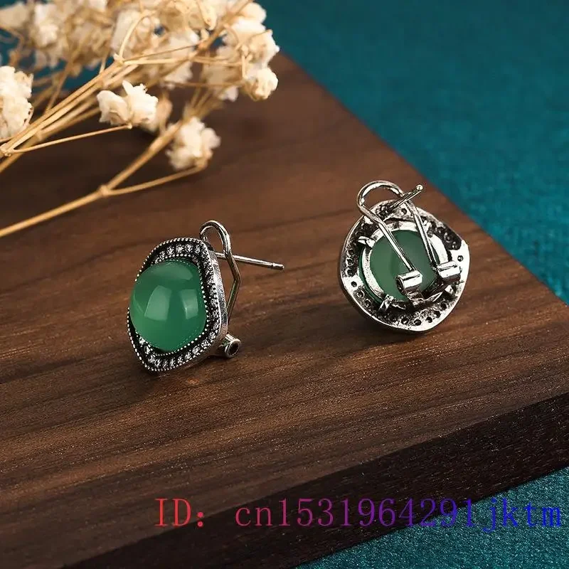 Kolczyki z zielonego jadeitu chińskie akcesoria prawdziwa biżuteria jadeit urok naturalny 925 srebro Charms Amulet Vintage rzeźbione kobiety luksusowe