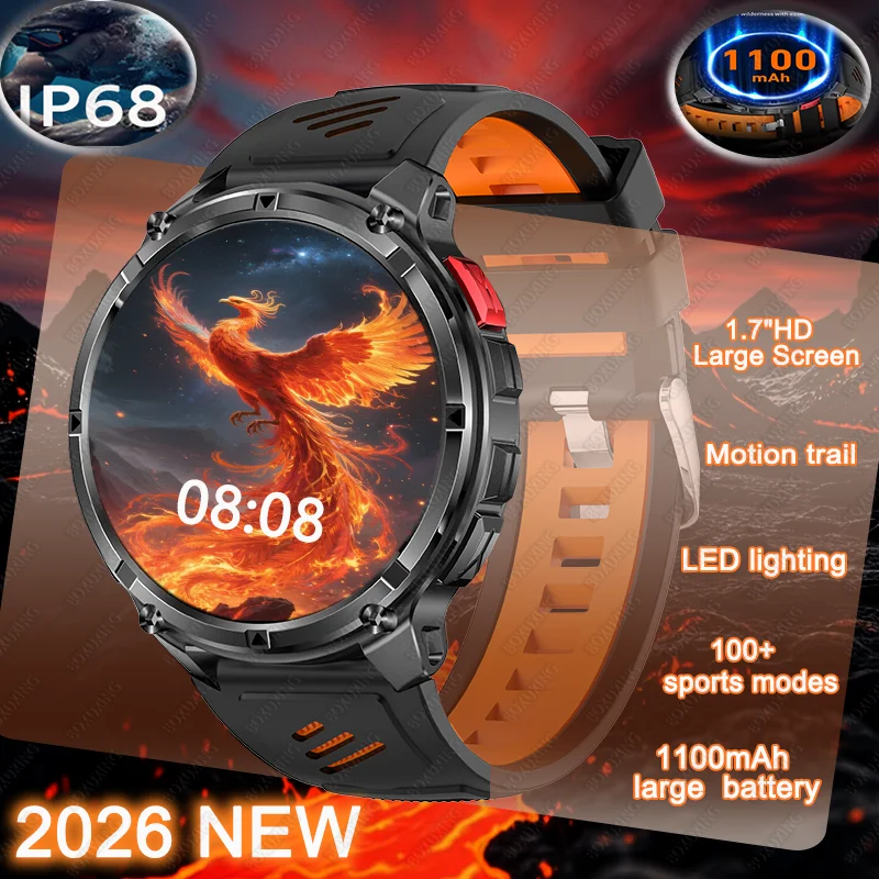 

2026 New Outdoor Sports Smart Watch Men HD Screen 1100mAh Large Battery Long Standby Time Bluetooth Call Sports Watch Waterproof