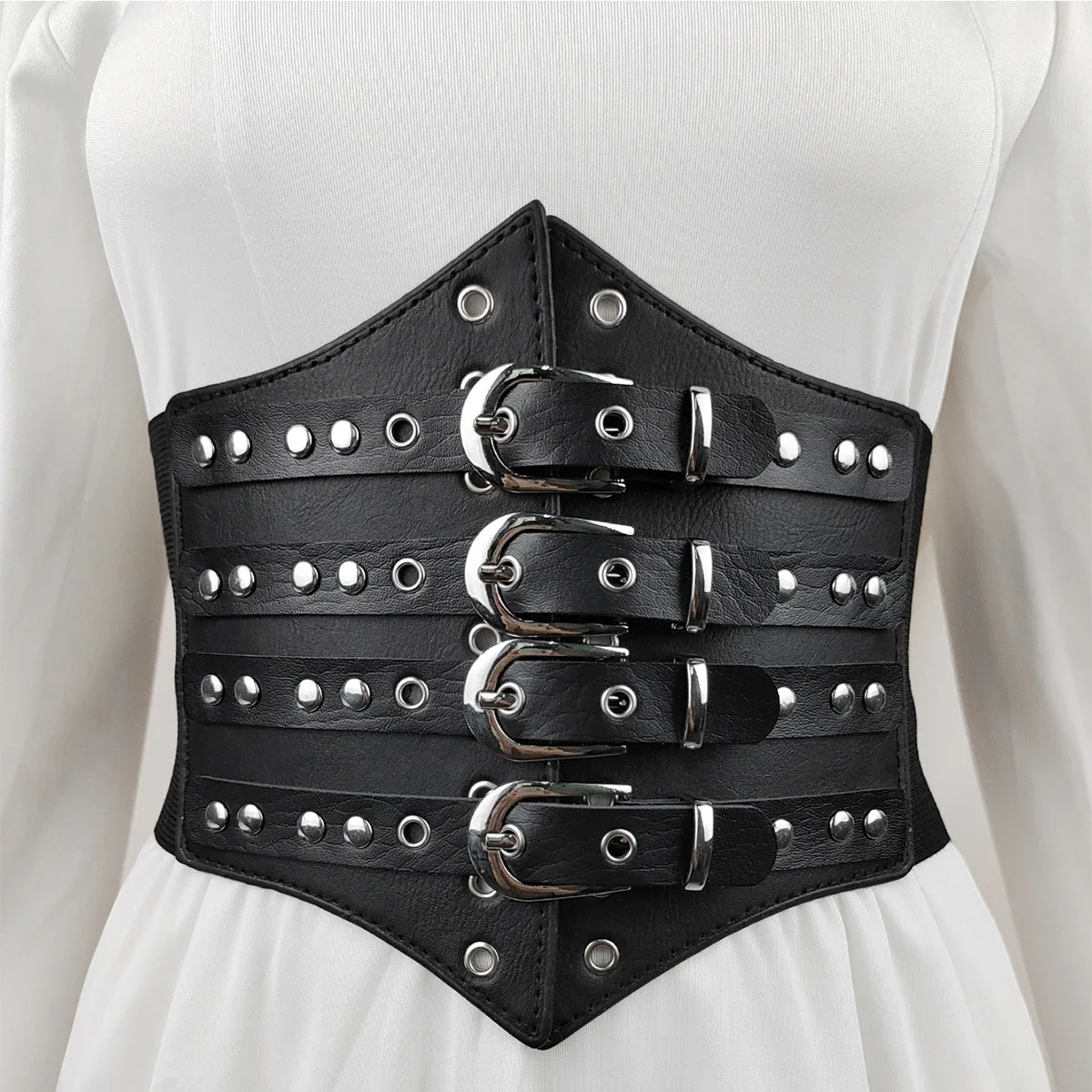 

European and American Fashion Four Breasted Decoration for Women with Wide Waist Closure, Skirt Shirt, and Elastic Waistband Wit