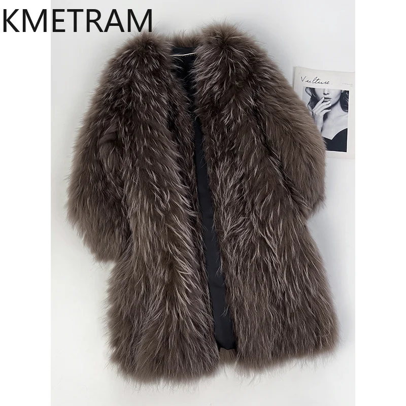 천연 너구리털 여성용 고급 롱 리얼 퍼 자켓 겨울옷 여성 올드머니 스타일 아우터