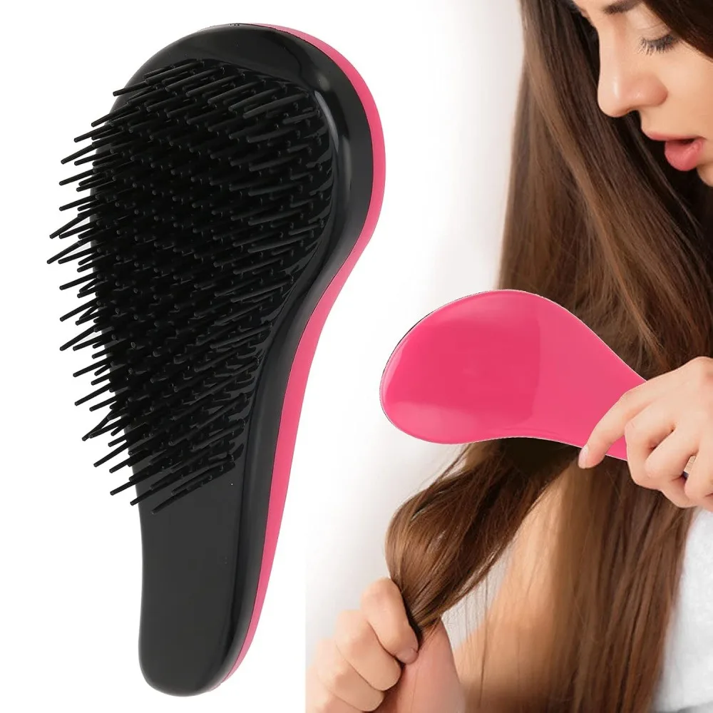 2 Pack Mini Detangling Hair Brush, Small Curved Massage Hair Comb, Anti-Scratch Soft Round Tip Bristle Styling Brush for Home Daily Travel All Hair Types Straight Curly Thick Thin Hair