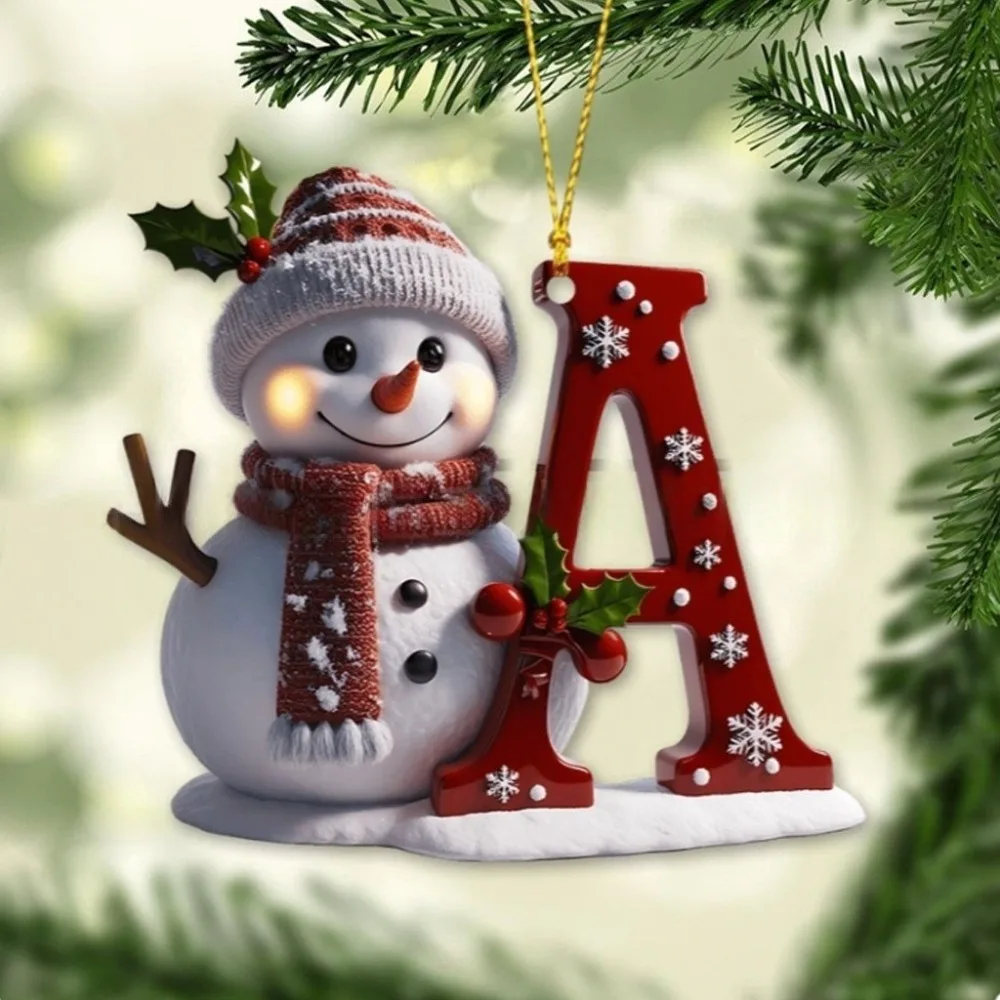 2026 New Hot Selling 2D Flat 26 Letters Charming Snowman Acrylic Pendant Christmas Tree Hanging Decoration Ornament Keychain