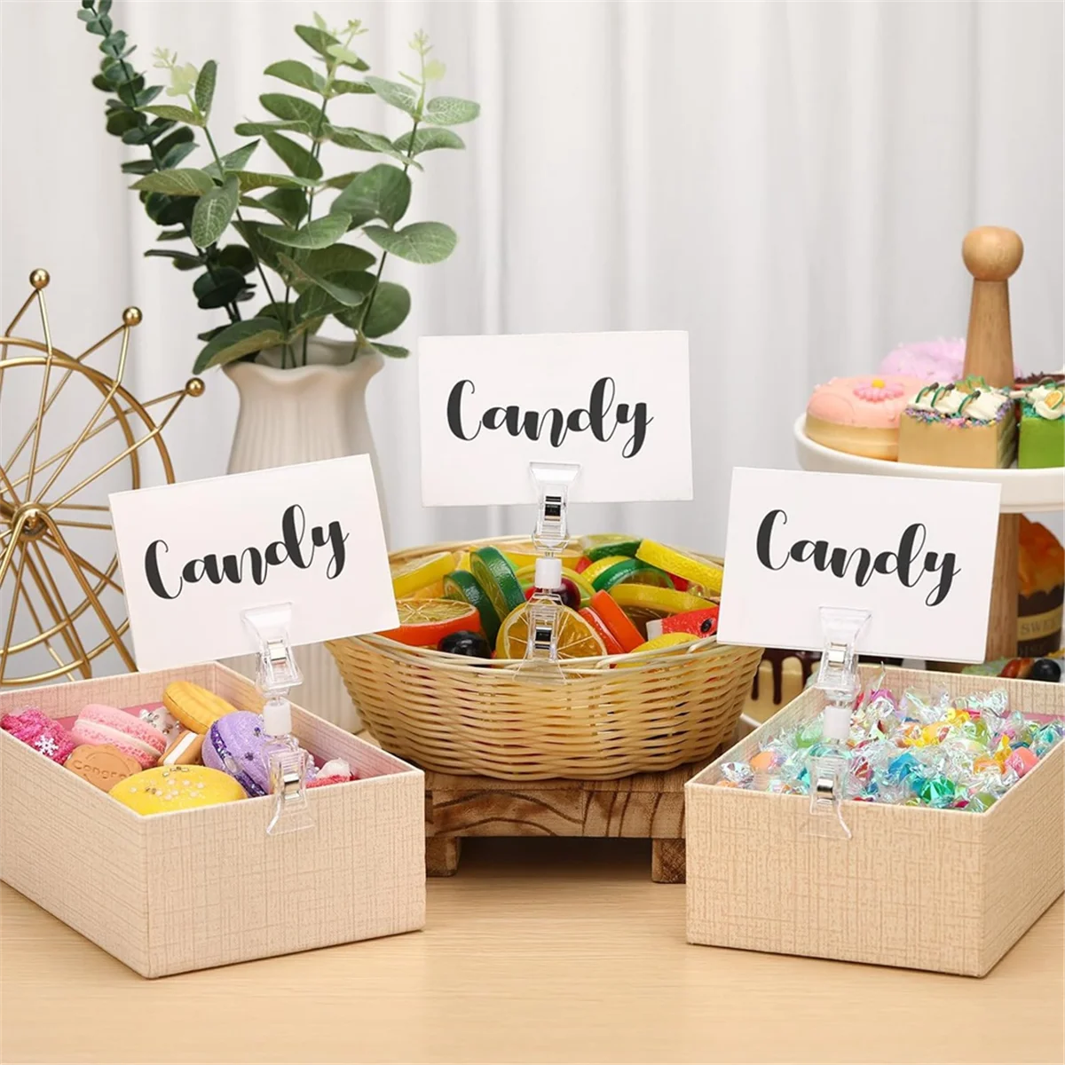 Y06A 100Pcs Double Sided Sign Clips Sign Display Mini Clip Clear Rotatable Merchandise Clip on Sign Holder Plastic Price Clip