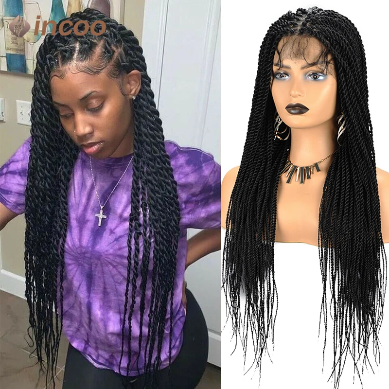 Full Lace Frontal Wigs Synthetic Twist Braided Wigs For Black Women Box Braided Lace Front Wig Faux Locs Wig Goddess Braids Wigs