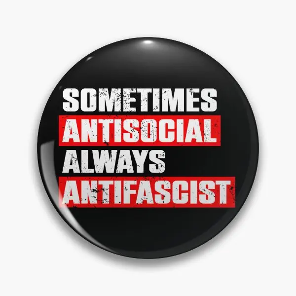 Sometimes Antisocial Always Antifascist  Soft Button Pin Lover Cartoon Lapel Pin Metal Hat Funny Collar Badge Creative Cute