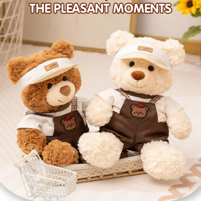 

28cm Bear Plush Toys with Overalls Sun Hat Cute Fluffy Kawaii Cute Stuffed Soft Doll Cushion Pillow for Kids Gift Comfort Toy