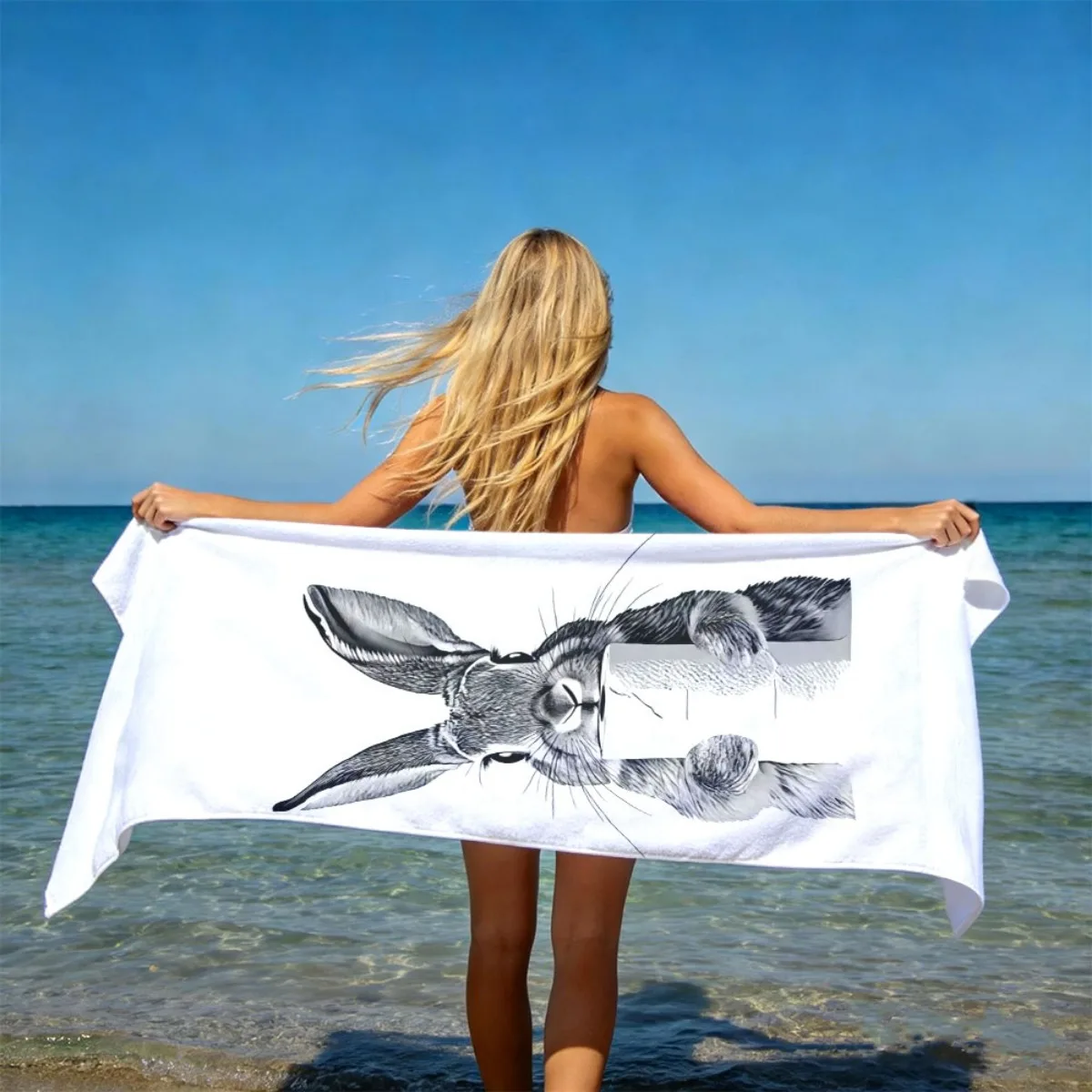Cute Rabbit Summer Beach Towel** Patterned Sunscreen And Windproof Suitable For Swimming Pool Camping Travel Blanket