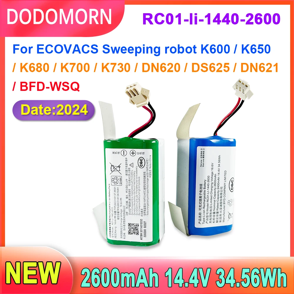 

DODOMORN High Quality Battery For ECOVACS Sweeping Robot K600,K650,K680,K700,K730,DN620,DS625,DH621,BFD-WSQ RC01-li-1440-2600