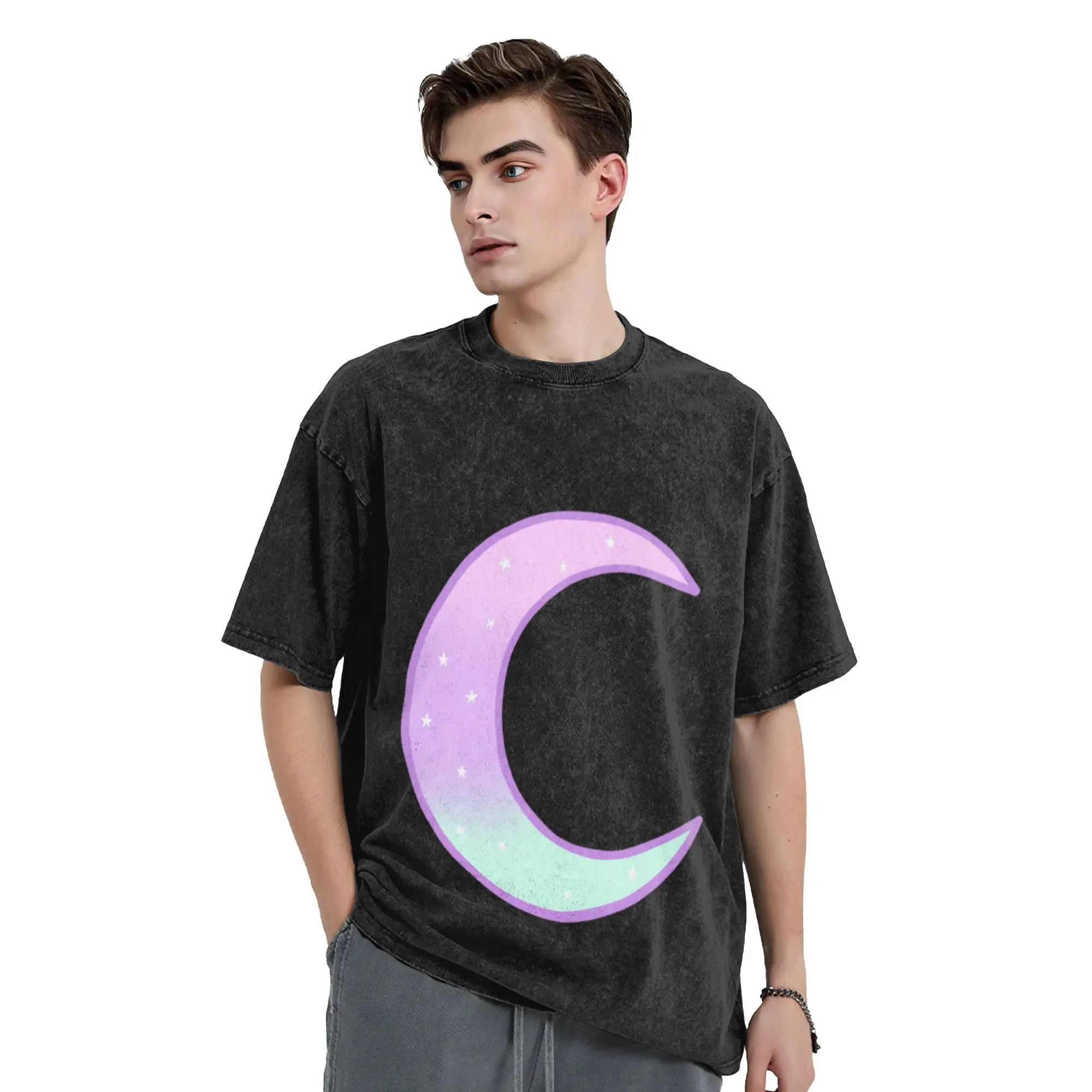 Pastel Moon Unique Cool A Washed T Shirt Men's Women's Oversized Cotton Tees Tops