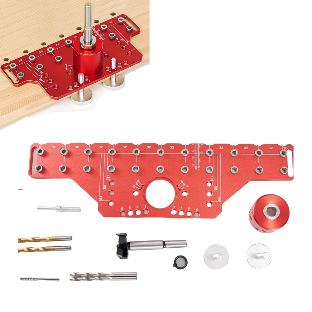 Shelf Pin Drilling Guide Jig Aluminum Alloy Hole Punch Locator Template For Cabinet Door Drawer Hinge Woodworking Tool Kit