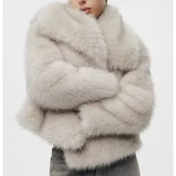 Fashion Furry Fluffy Faux Fur Coats Women Lapel Warm Jacket Solid Thickened Long Sleeve Fur Plush Overcoat Lady Fall Winter Coat