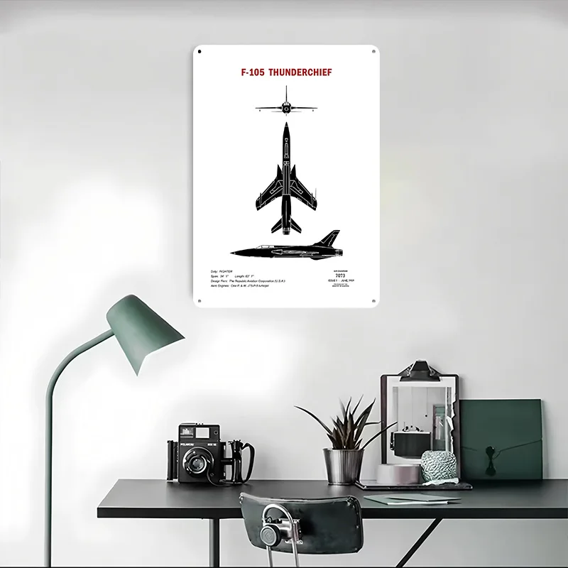 F105 Thunderchief Flugzeuge Aluminium Druck Poster Luxus Home Decor Artikel Benutzerdefinierte Metallschilder für Wandkunst Dekoration Retro