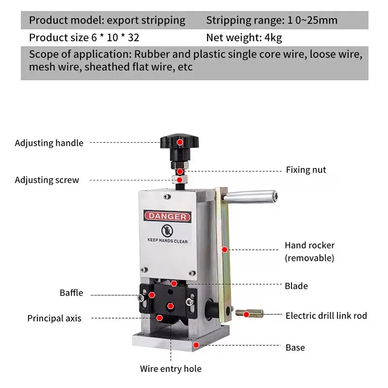 Manual Copper Wire Stripping Machine Wire EDM Machine Automatic Hand Crank Cable Stripping Recycle Tool Electric Copper Stripper