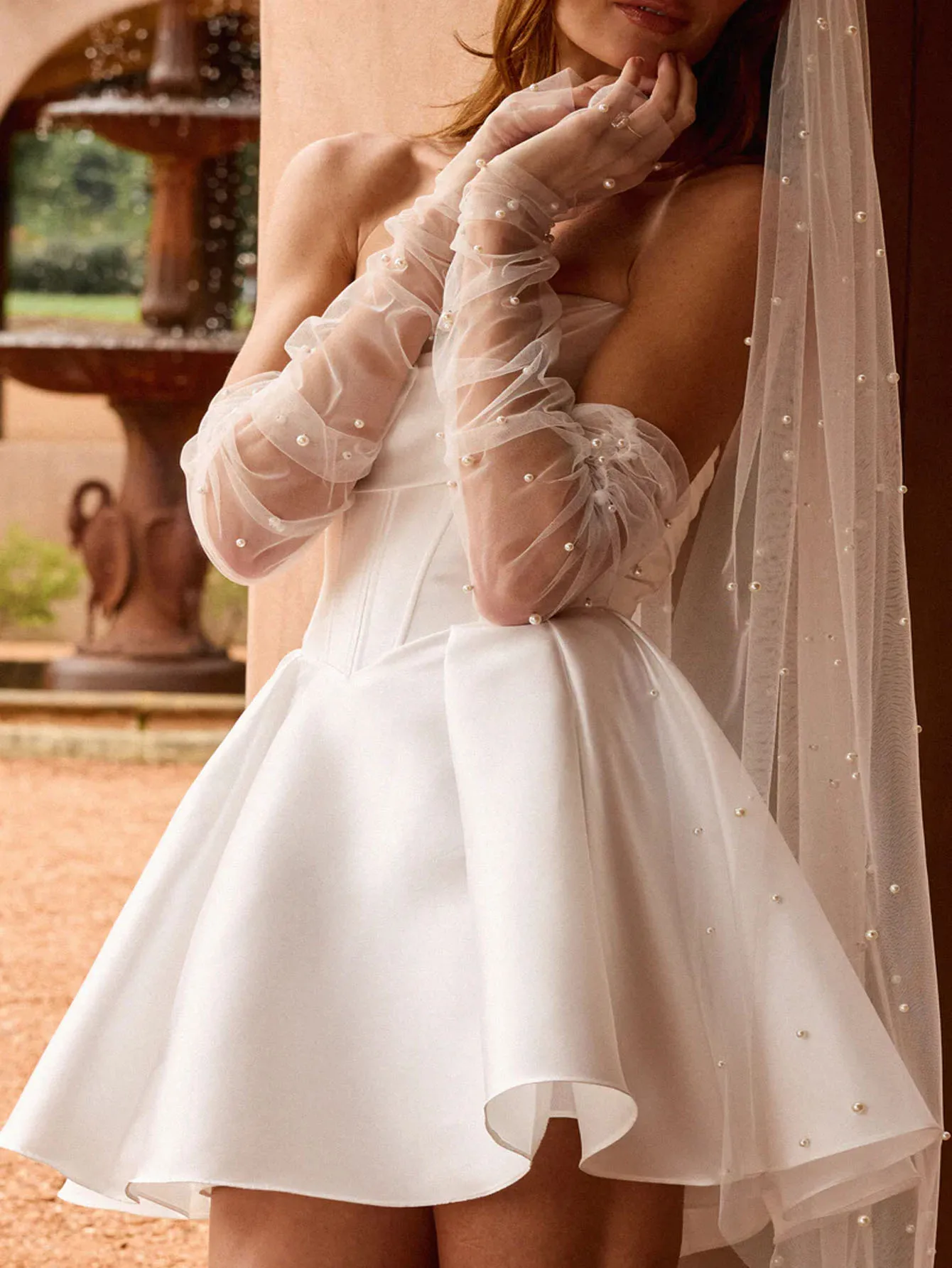 Elegant Pearl Beaded Bridal Veil with Comb One Layer Soft Tulle Wedding Marriage Accessories image 2