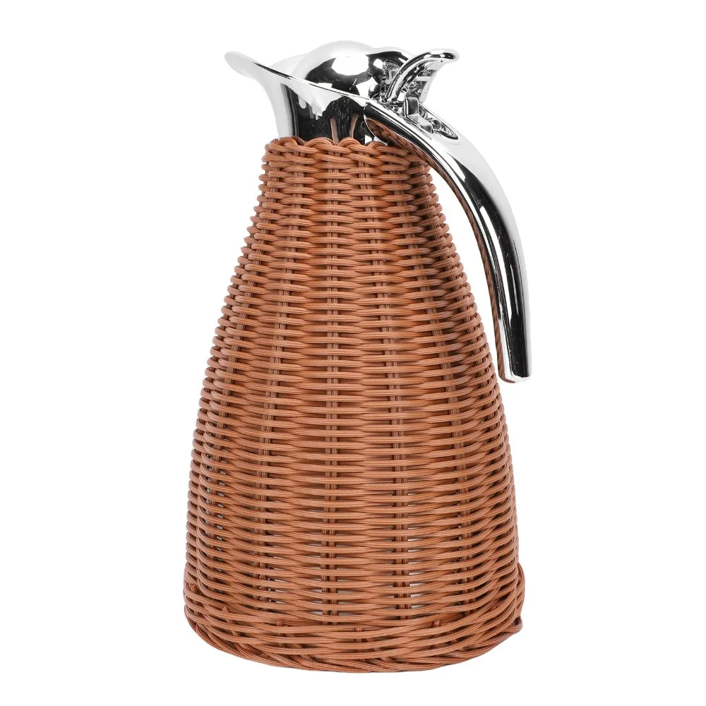 Handwoven Rattan Body Thermal Coffee Carafe Triple Walled 1.5L Capacity Insulated Coffee Pitcher 51 Oz 12 Hour Heat Retention