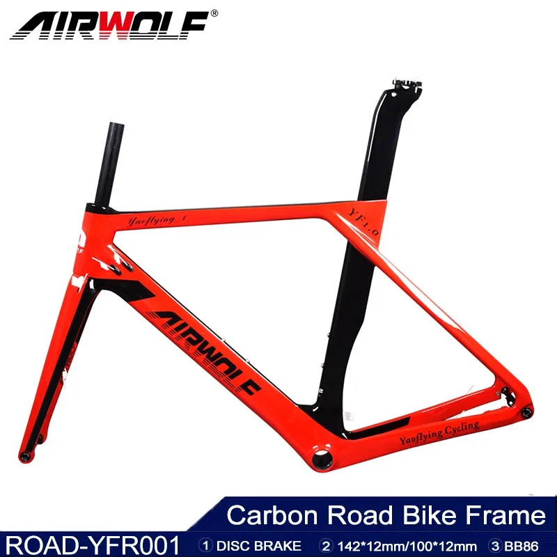 

Airwolf T1000 Carbon Road Frame BB86 Road Bike Frame Boost 142*12 Thru Axle Disc Brake Bicycle Frame Max Tire 700*32c