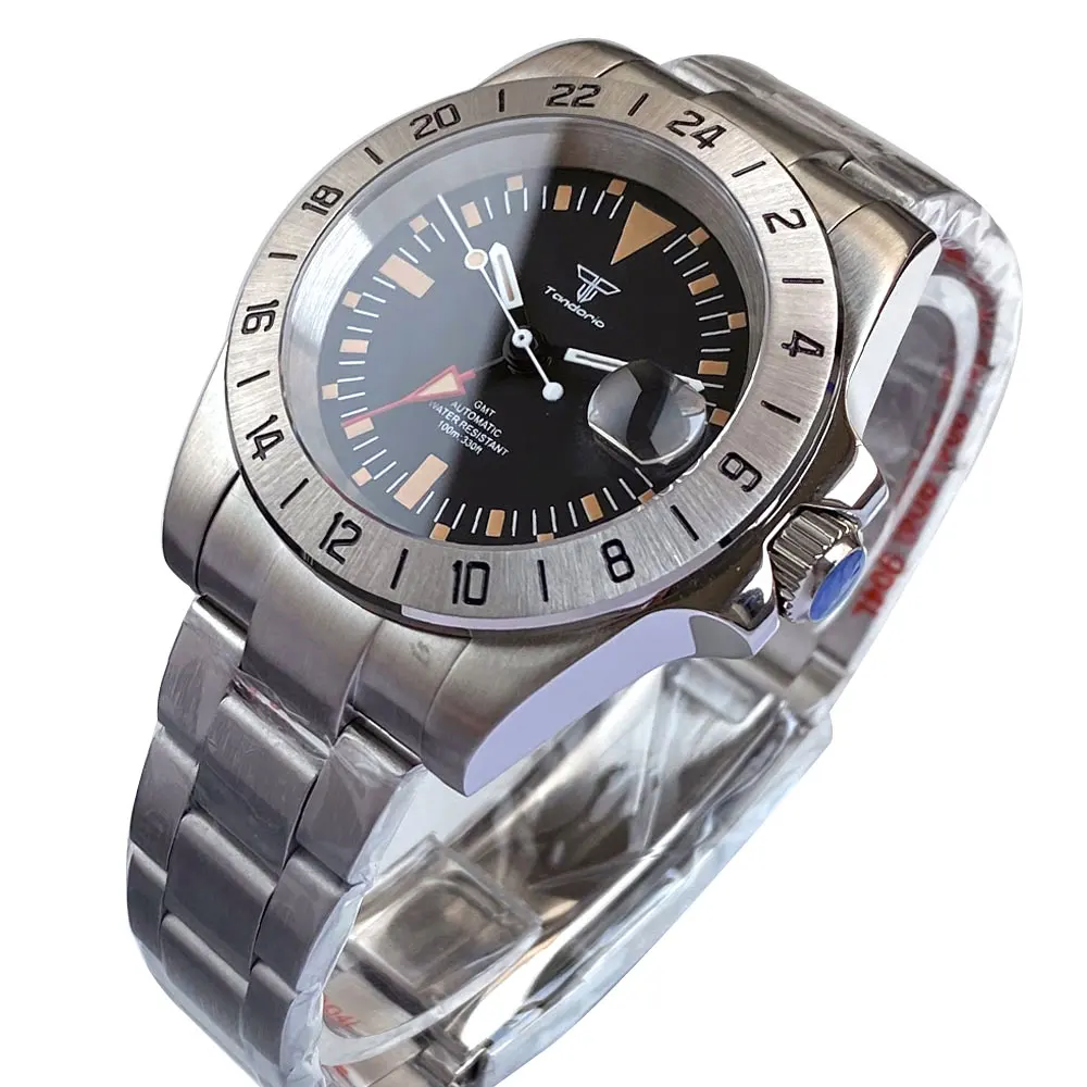 CUSTOM Tandorio ใหม่ 40 มม.NH34 การเคลื่อนไหวหรูหรากีฬาออกแบบผู้ชายอัตโนมัติ GMT นาฬิกากันน้ํา 100 M Sapphire Glass ญี่ปุ่น