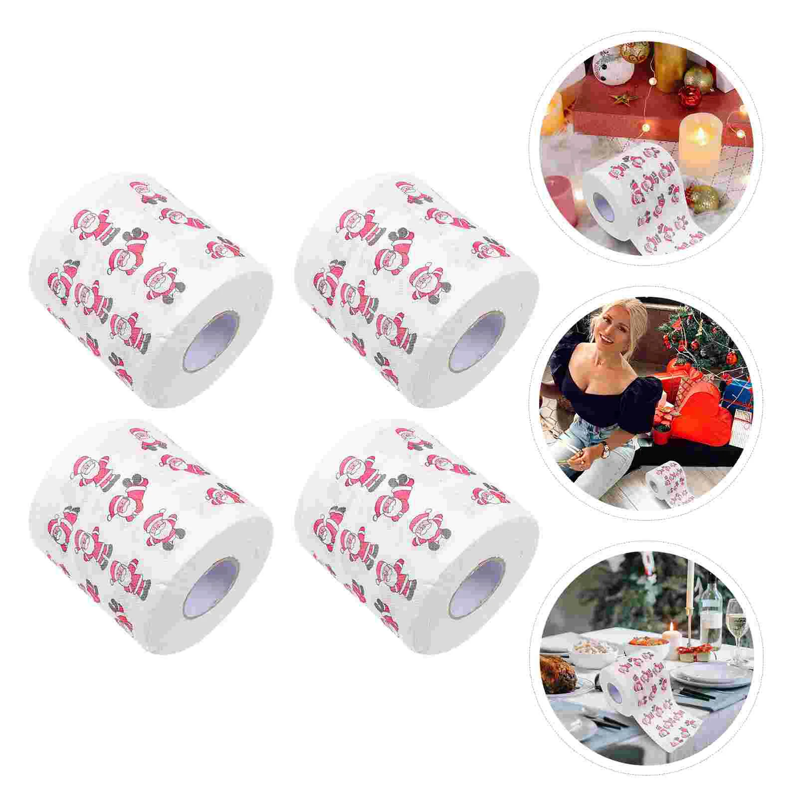 4 Rolls Christmas Toilet Themed Napkin Tissues Dinner Table Supply Festival Household Printing