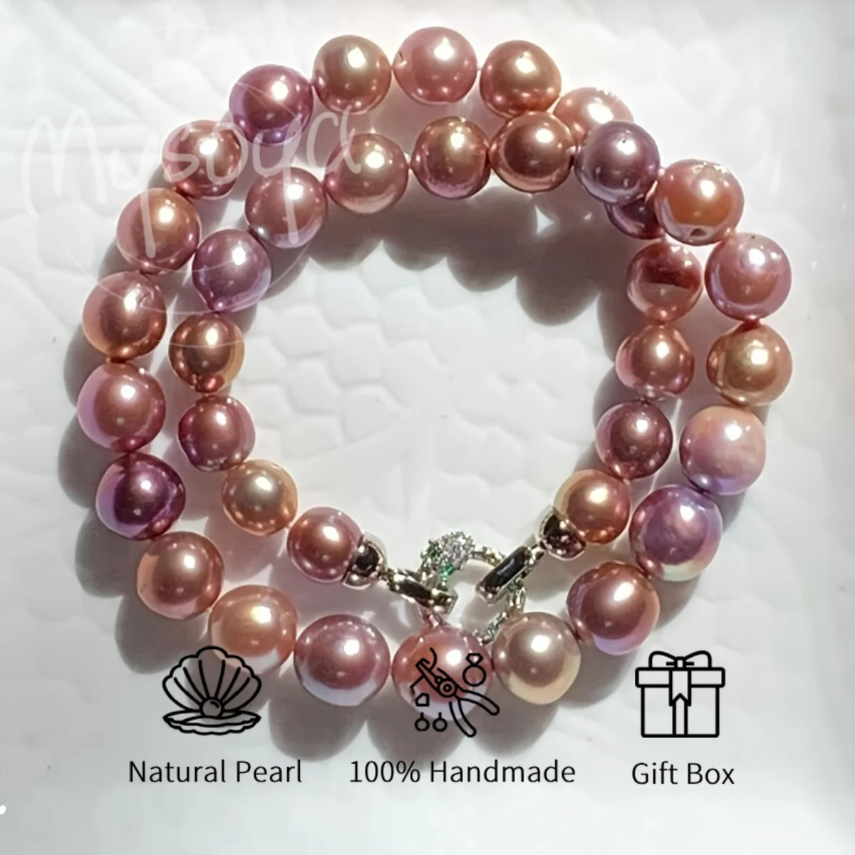 

MYSOYA 10-12mm Edison Pearl Pink Purple Freshwater Necklace With Gift Box Perfect Gift For Wedding Birthday Christmas New Year