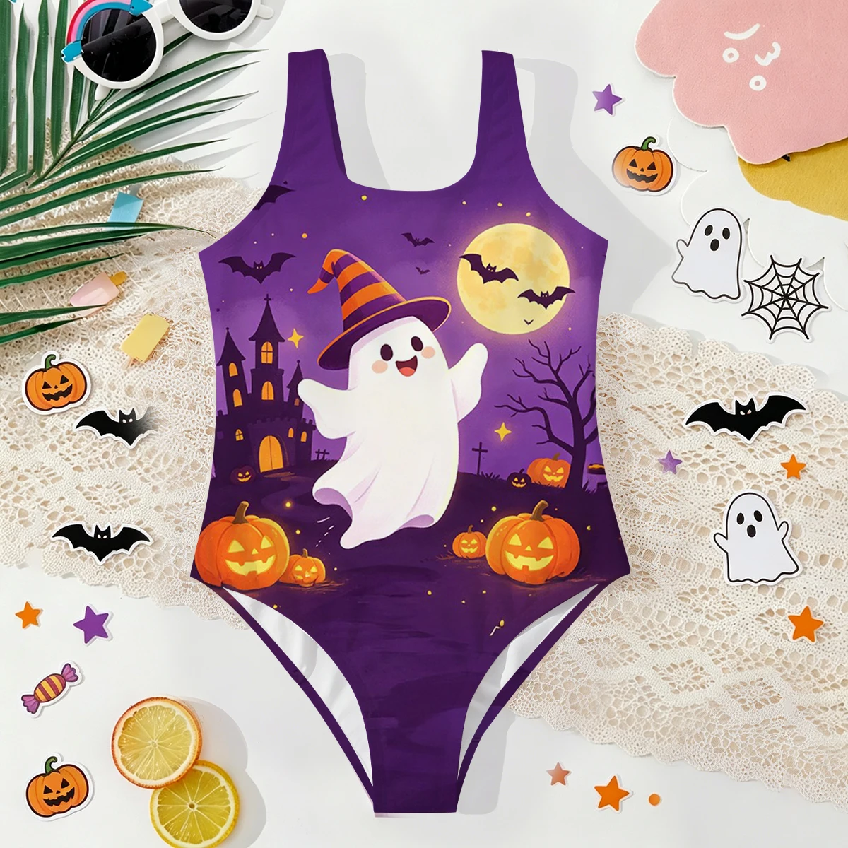 Girls' Summer Halloween Atmospheric Ghost Fashion Tight One-piece Swimsuit