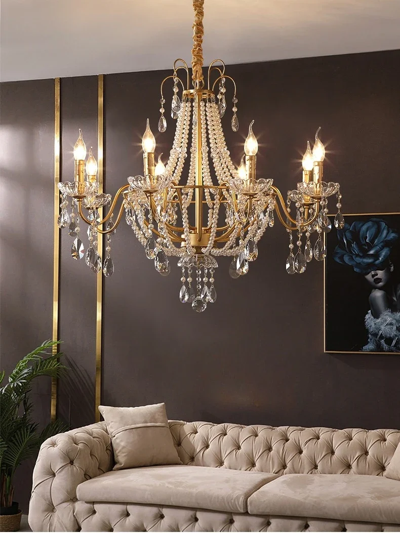 

French crystal living room chandelier, American vintage restaurant, bedroom light, villa hotel, new light luxury style