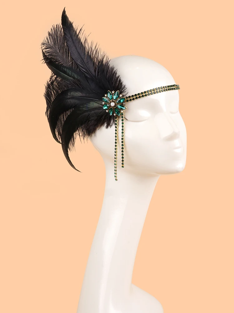 Hair Accessories Rhinestone Beaded Hair Band 1920s Vintage Gatsby Party Charleston Headpiece Women Flapper Feather Headband