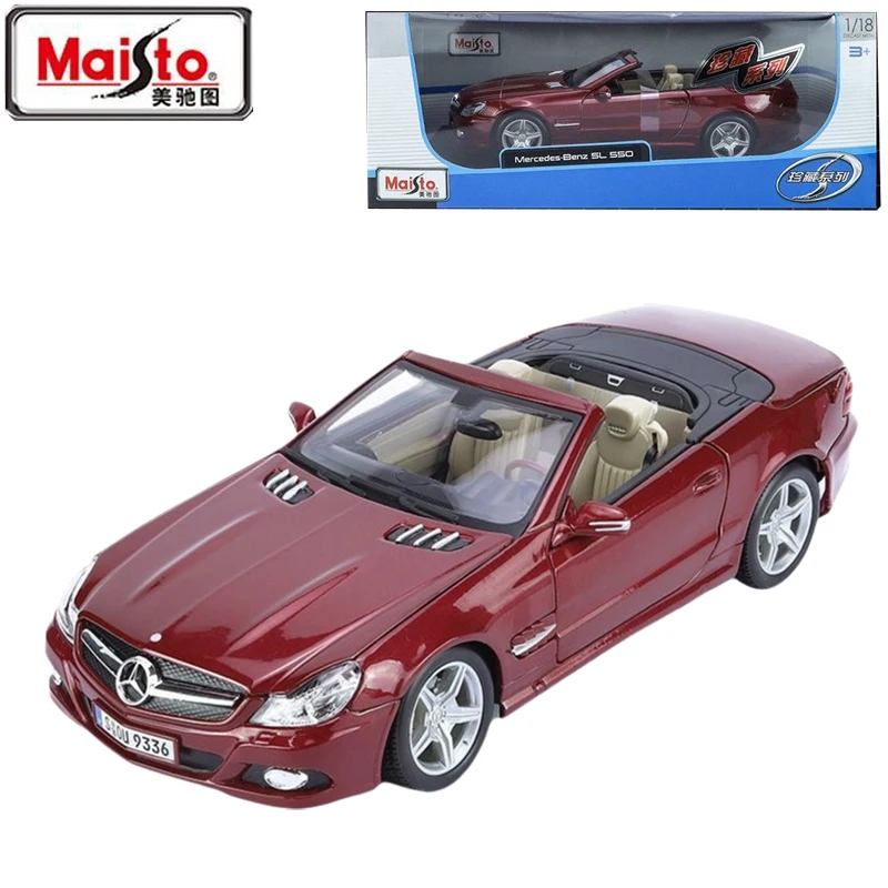 Maisto Original Genuine 1/18 Mercedes-Benz Sl550 Metallic Red The Steering Wheel Connecots The Front Wheels Car Model Toys